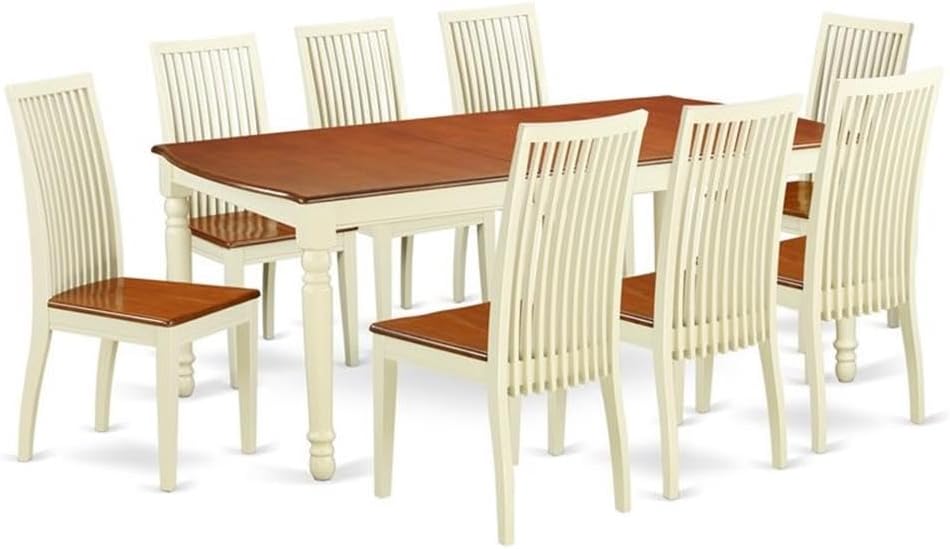 East West Furniture DOIP9-BMK-W 9 Piece Modern Dining Table Set Includes a Rectangle Wooden Table with Butterfly Leaf and 8 Kitchen Dining Chairs, 42x78 Inch, Buttermilk & Cherry