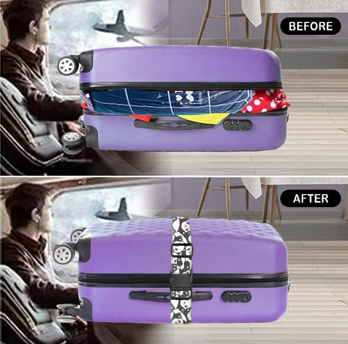 Luggage Straps for Suitcases Travel Belt Accessories, Cute Suitcase Strap, Adjustable Luggage Belt Strap, Heavy Duty with Quick-Release Buckle Luggage Strap Cute Pandas
