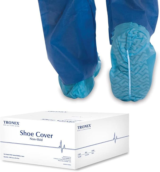 Tronex Non Slip Nonwoven Medical Disposable Shoe Cover, Fluid Resistant, Non-Skid Tread Pattern (300, Unisize)