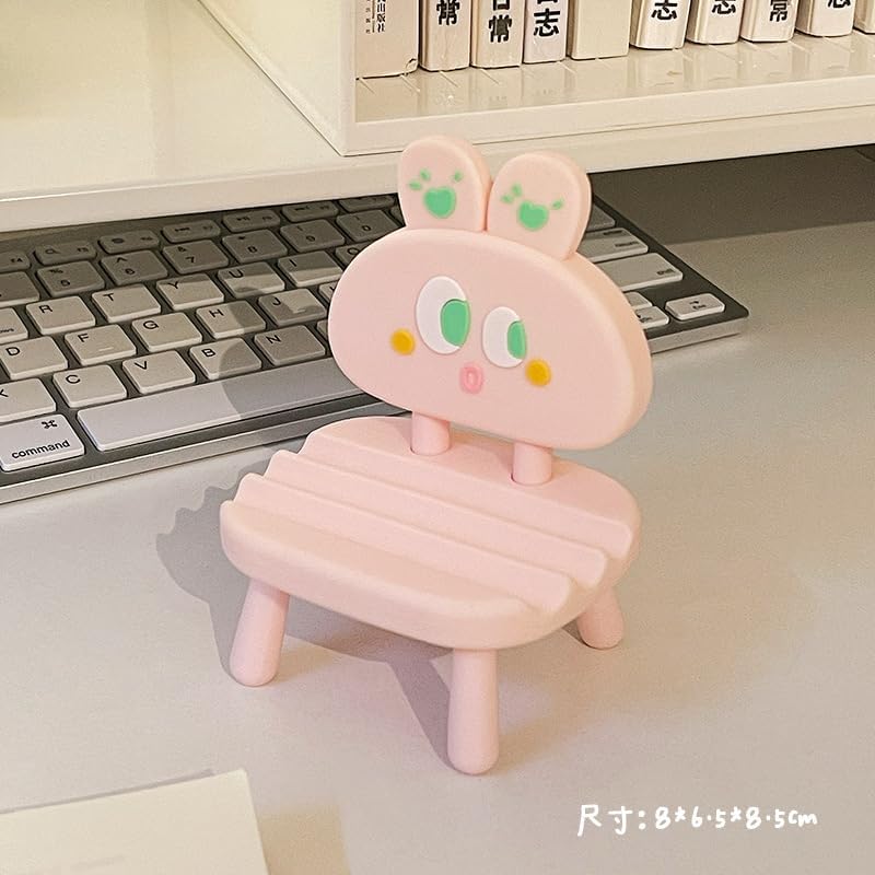 Super Cute Funny Face Animal Chair Cell Phone Stand, Adjustable Mobile Phone Support‌ Holder‌ Cellphone Mount‌ for Desk, Compatible with Phone 17 16 15 14 13, Smartphone, Pad, Tablet-Pink Rabbit
