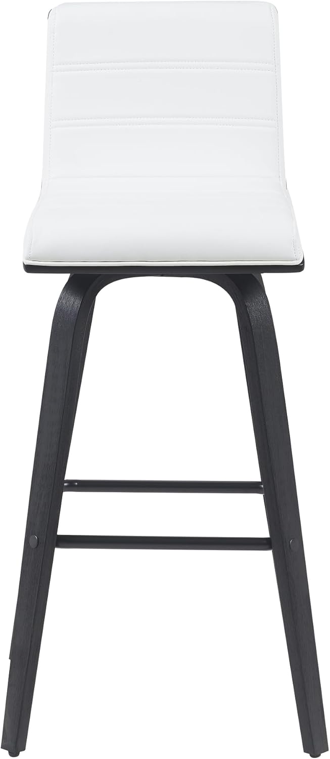 Vienna Modern Swivel Bar Height Stool with Snow White Faux Leather Seat and Black Brushed Wood Frame Set of 4