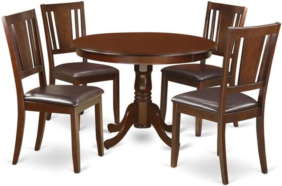 East West Furniture HLDU5-MAH-LC 5 Piece Kitchen Table Set for 4 Includes a Round Dining Room Table with Pedestal and 4 Faux Leather Upholstered Dining Chairs, 42x42 Inch, Mahogany