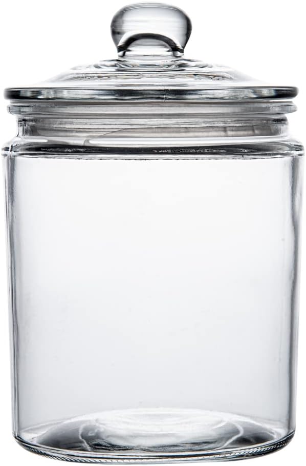 Restaurantware Vetri 0.5 Gallon Glass Storage Jar 1 Dishwashable Glass Cookie Jar - Airtight Seal Wide Opening Clear Glass Candy Jar Knob Handle Lid For Kitchen Laundry Or Storage