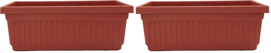 The HC Companies 18 Inch Venetian Rectangular Window Planter Box - Lightweight Plastic Indoor Outdoor Plant Pot with Drainage for Windowsill, Herbs, Flowers, Clay (Pack of 2)