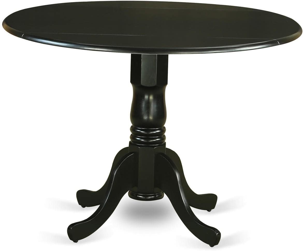 East West Furniture DLCL3-BLK-W 3 Piece Kitchen Table Set for Small Spaces Contains a Round Dining Room Table with Dropleaf and 2 Solid Wood Seat Chairs, 42x42 Inch, Black