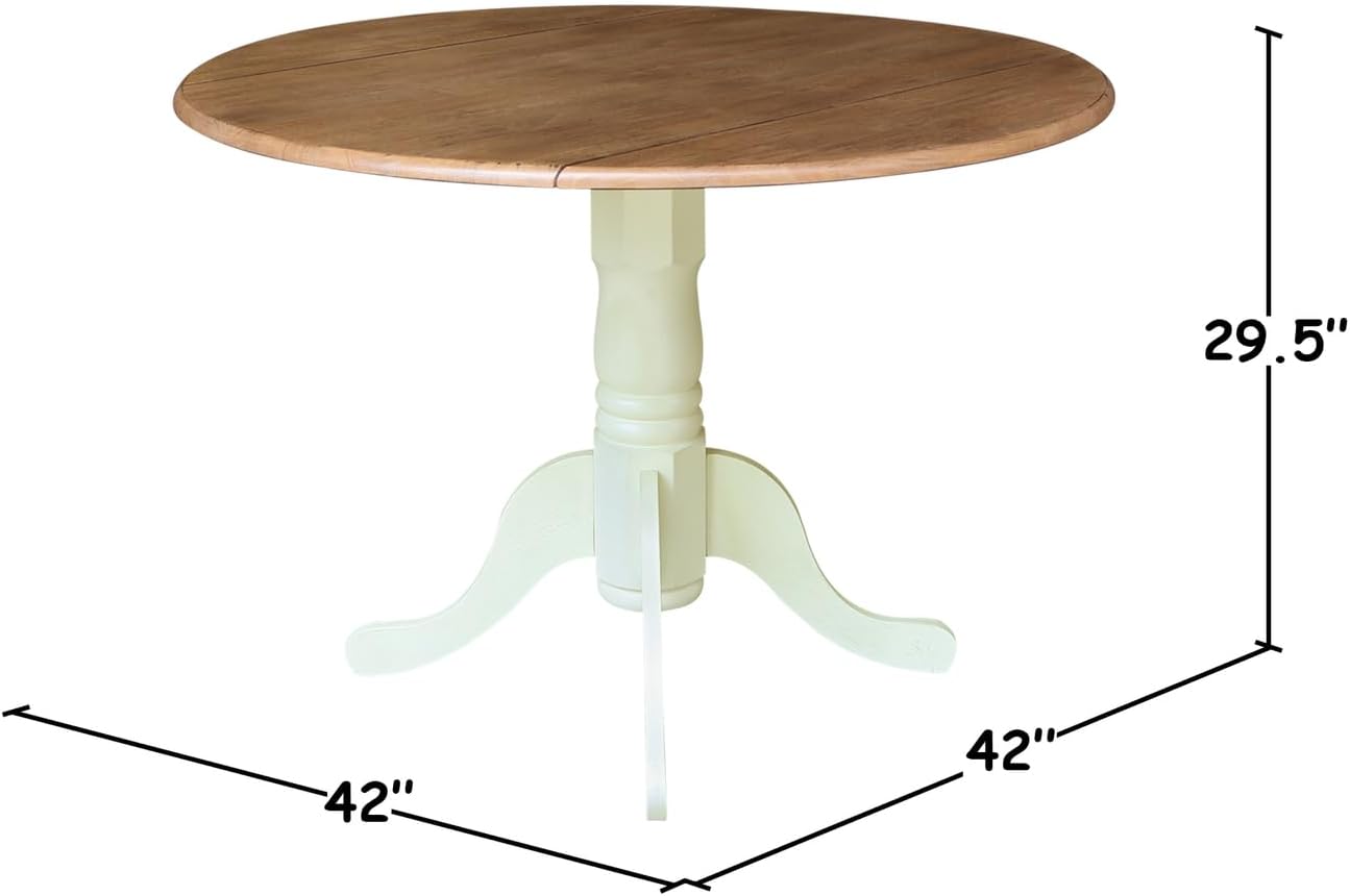 IC International Concepts 42" Round Dual Drop Leaf Pedestal Dining Table