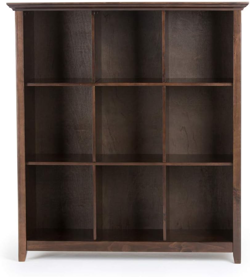 SIMPLIHOME Acadian Bookcase - 44 inch Tall 9-Cube Solid Wood Cube Organizer in Brunette Brown, Transitional Bookcase Storage for Living Room, Study Room or Office with Fixed Shelves and Tapered Legs
