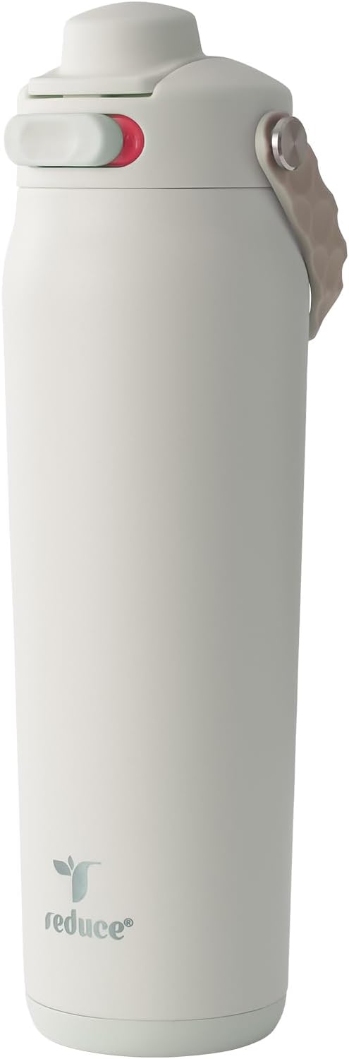 REDUCE Aura Vacuum Insulated 26 oz Water Bottle - Leak-Proof & Chug Spout for Quick Hydration - Keeps Drinks Cold for 30 Hours - Removable Handle for Travel or Gym - Soft Sit Base - Unbleached