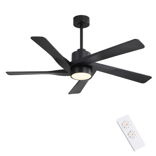 WINGBO 64" ABS DC Ceiling Fan with Lights, 5 Blade ABS Plastic Ceiling Fan with Remote, 6-Speed Reversible DC Motor, LED Ceiling Fans for Kitchen Bedroom Living Room, Matte Black