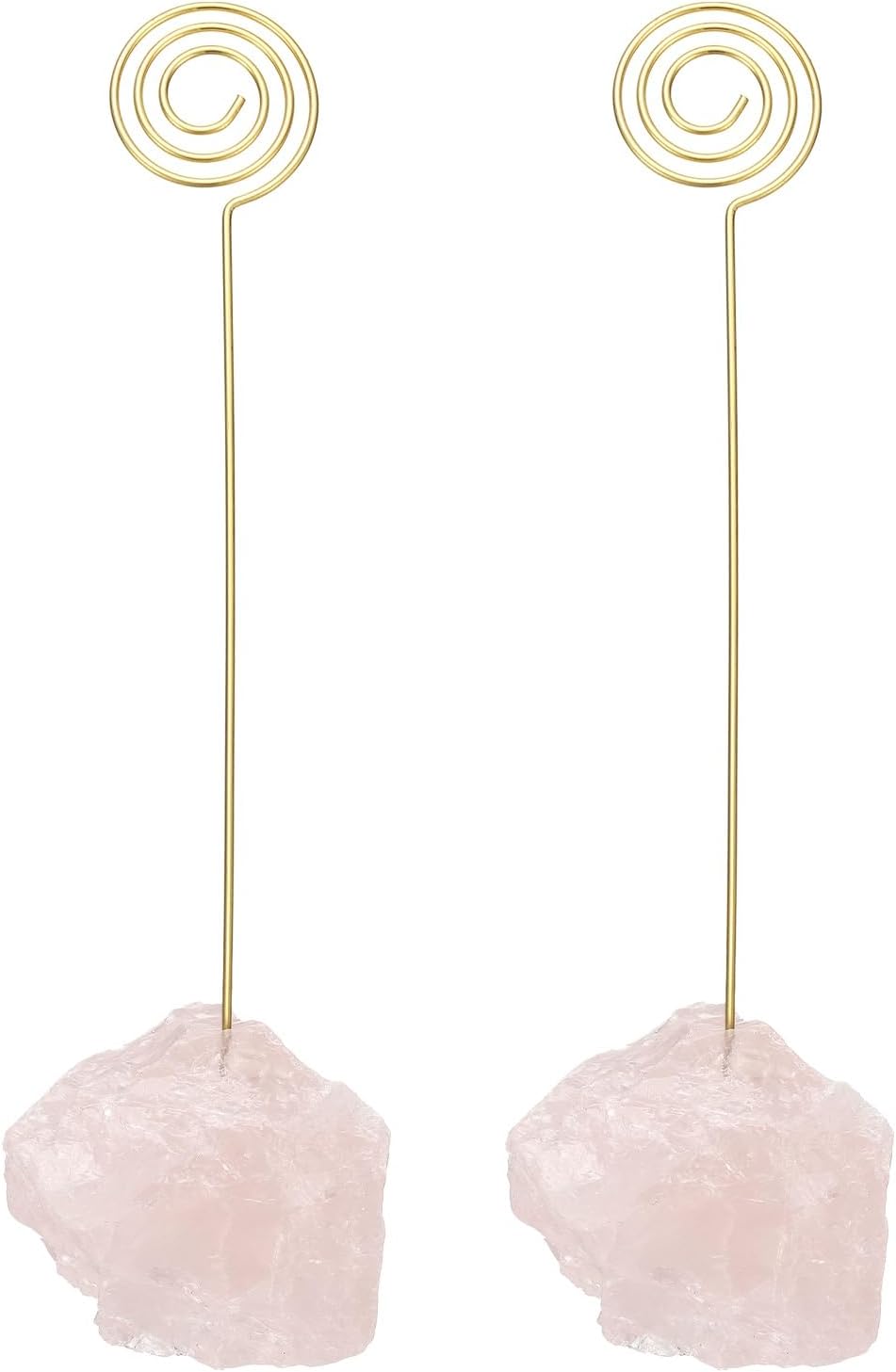 PATIKIL Table Number Holder, 2Pcs Photo Clip Holders Crystal Stone Quartz Desk Card Holder Raw Lollipop Shape Iron Memo Note Photo Stand for Wedding Party Home Office Decor, Pink