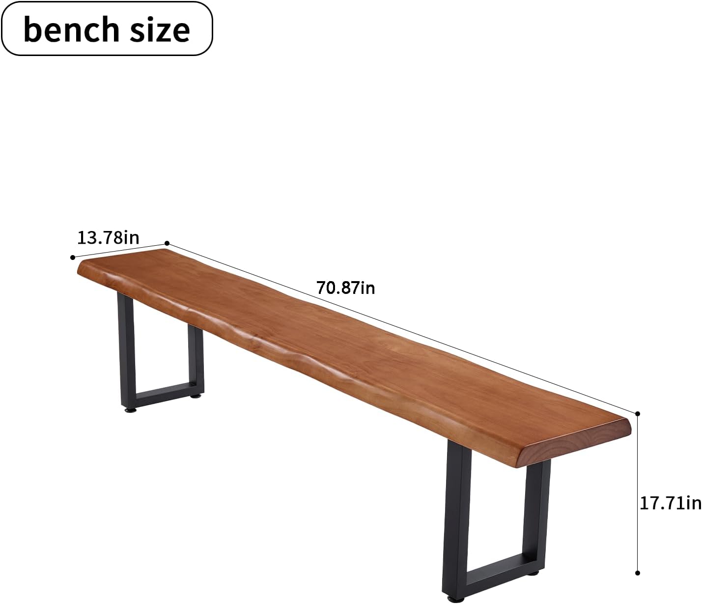 Stylish Brown Wooden Long Bench with Sturdy Metal Legs – Versatile Seating for Office, Restaurant, Living Room, and Meeting Room(Brown Bench, 70.87in)