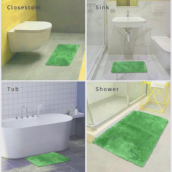 FIFU Bathroom Rugs 24" W x 36" L, Bath Mat for Bathroom, Bedroom, Laundry Room & Kitchen, Non-Slip Rubber Latex Backing, Extra Soft and Absorbent Microfiber Carpet, Machine Washable Rug, Green