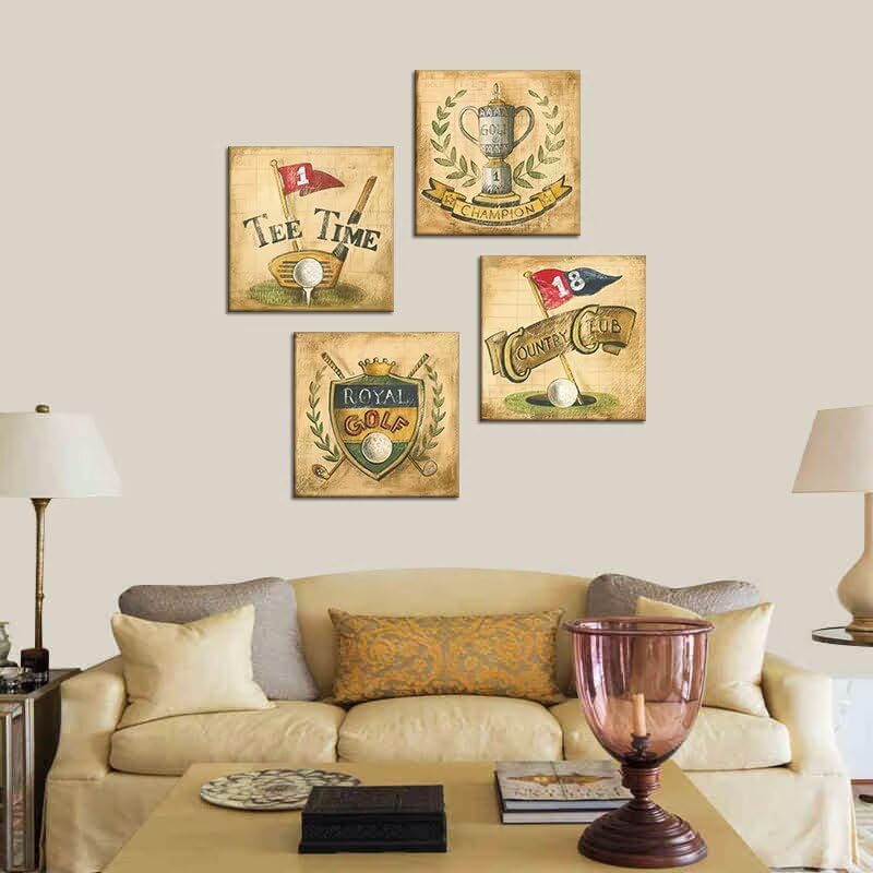 Pankila Usa Golf Wall Art for Country Club Golf Canvas Wall Decor Tee Time and Champion Abstract Royal Golf Wall Painting for Living Room Bedroom Home Decorations Framed Artwork (24''W x 24''H x 4)