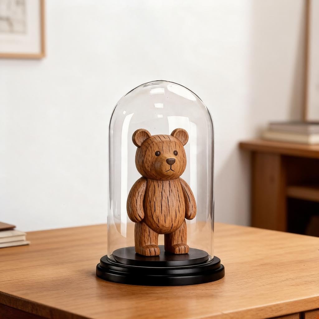 CYS EXCEL Glass Dome Cloche (H:9.25" D:5.5”) with Black Wood Base Decorative Showcase Display for Antique Collectible Bell Jar Terrarium Dessert Cover