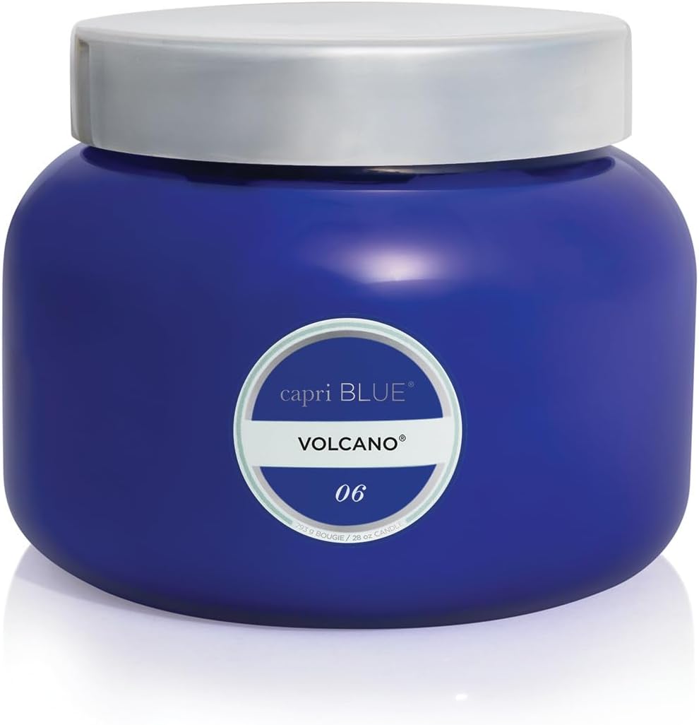 Capri Blue Volcano Scented Candles - Luxury Three Wick Candles for Home Scented with Tropical Fruit & Sugared Citrus - Soy Wax Blend - Large Blue Color (28 oz)
