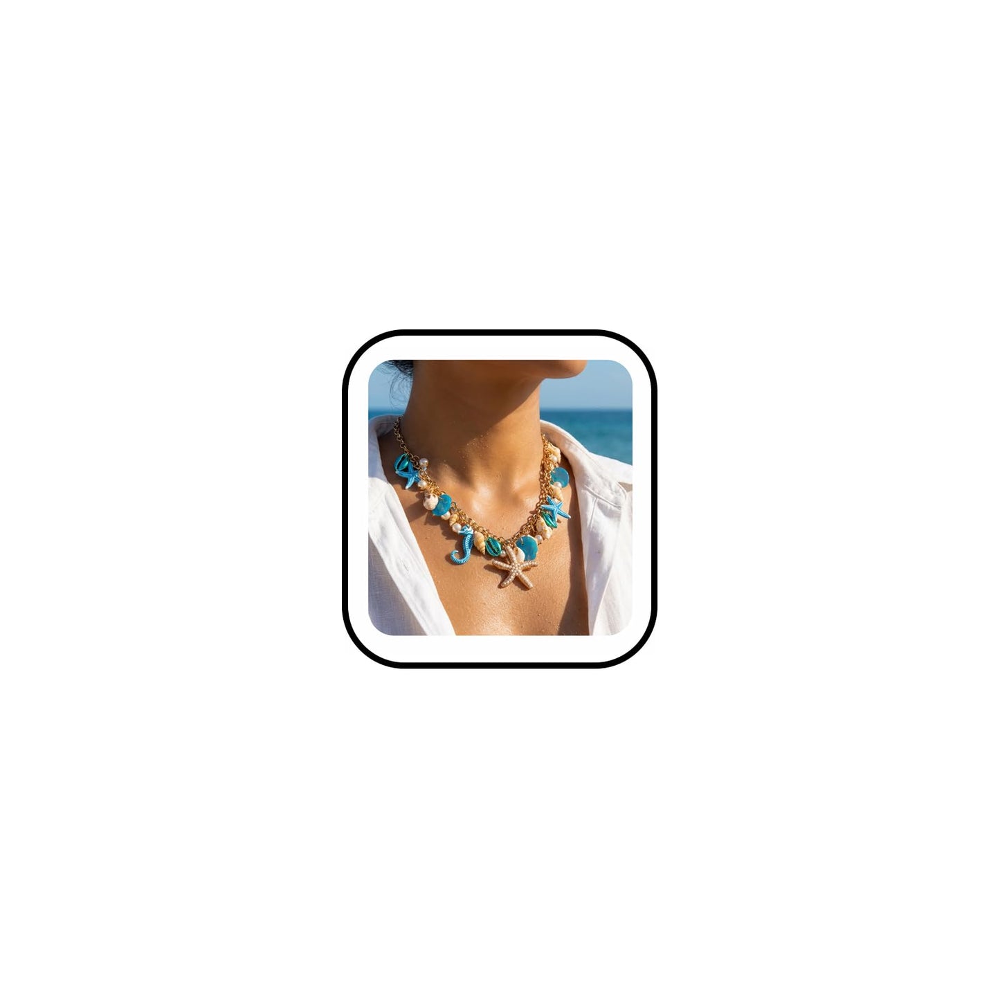 MIFYNN Starfish Shell Pendant Necklace for Women Conch Seahorse Charm Necklace Boho Beach Accessories Summer Tropical Ocean Jewelr Dainty Coastal Jewelry for Women Summer Birthday Gift (Blue)