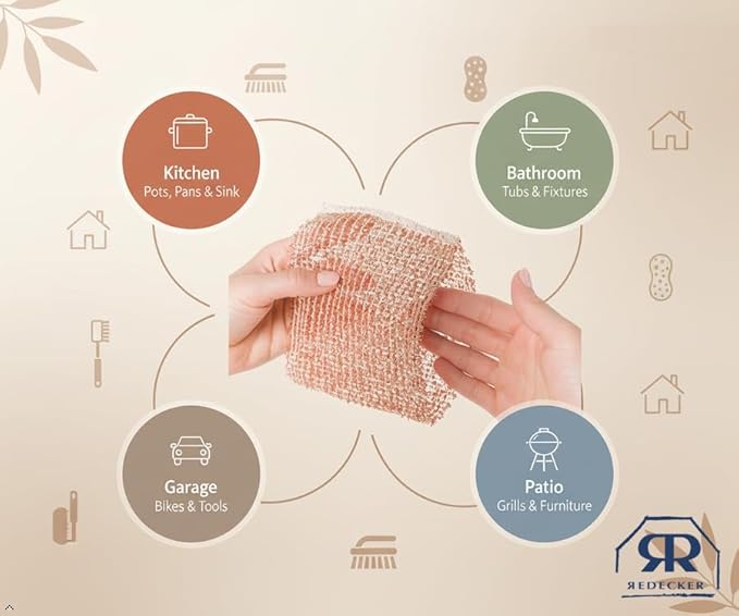 Redecker Real Copper Cleaning Cloths – Scratch-Free 2-Ply Woven Copper Scrub Pads for Pots, Pans, Sinks, Glass & Stainless Steel – Reusable, Machine Washable, Durable, Eco-Friendly – Set of 2