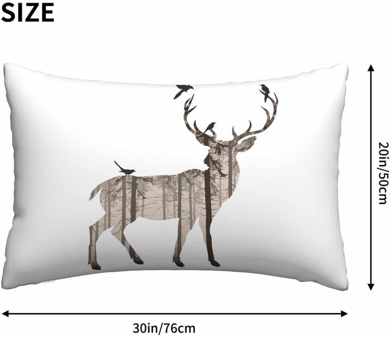 Mugod Rectangle Pillowcase Silhouette of Deer and Pine Bird,Standard Throw Cushion Cover for Bed Couch Sofa Office Decor 20x30 Inches