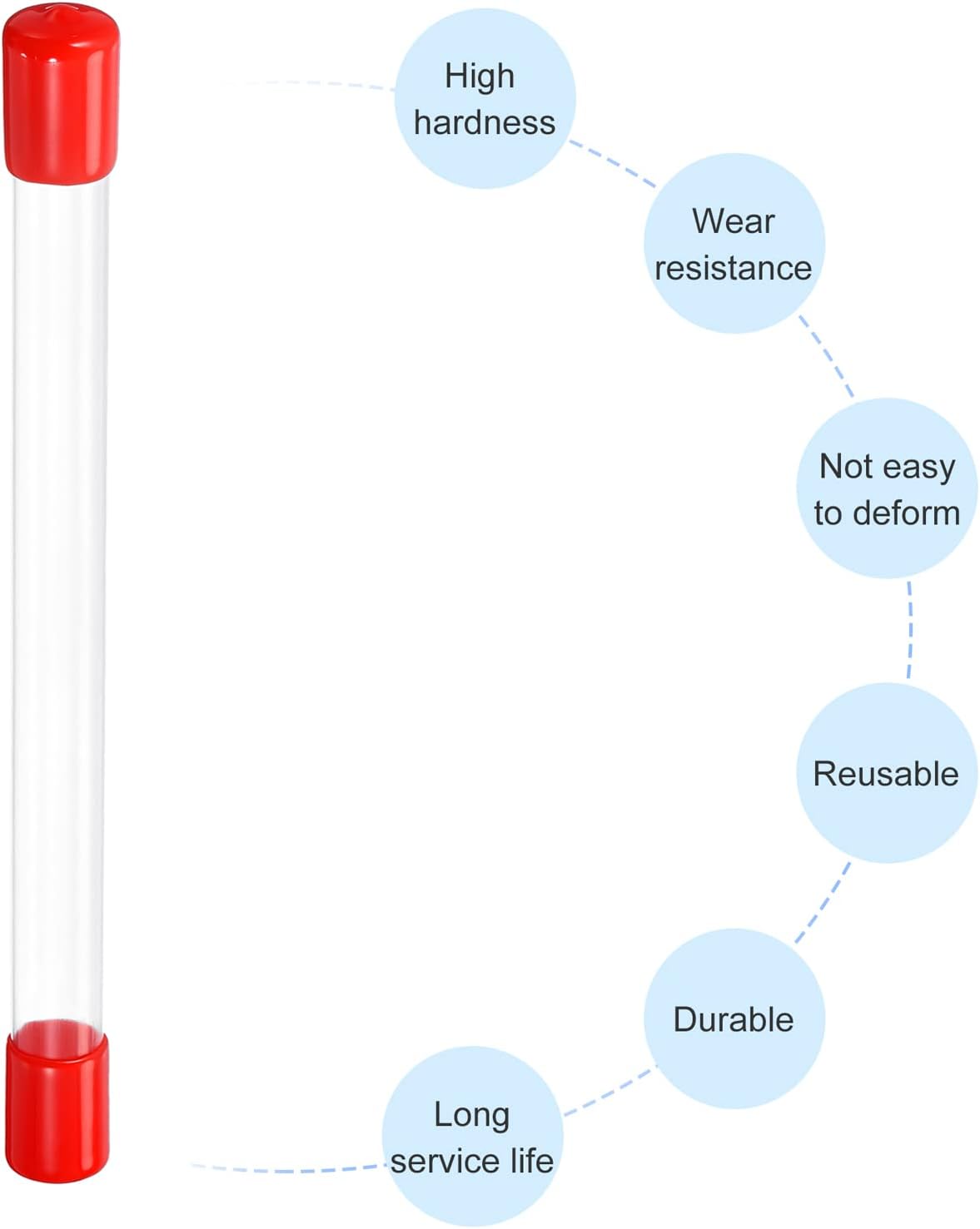 PATIKIL Clear Rigid Tube Round Plastic Tubing with Red Rubber Caps Polycarbonate Water Pipe, 305mm/ 12 Inch Length, 14mmx15mm/0.55"x0.6", 2 Set