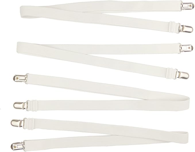 2 Set,4 Pieces 29" to 82'‘(75-220cm) Adjustable Under Mattress Bed/Fitted Sheet Fastener,Crisscross Bed Sheet Straps Suspenders,Slipcover Fastener,Long Strap Clip Bands (White)
