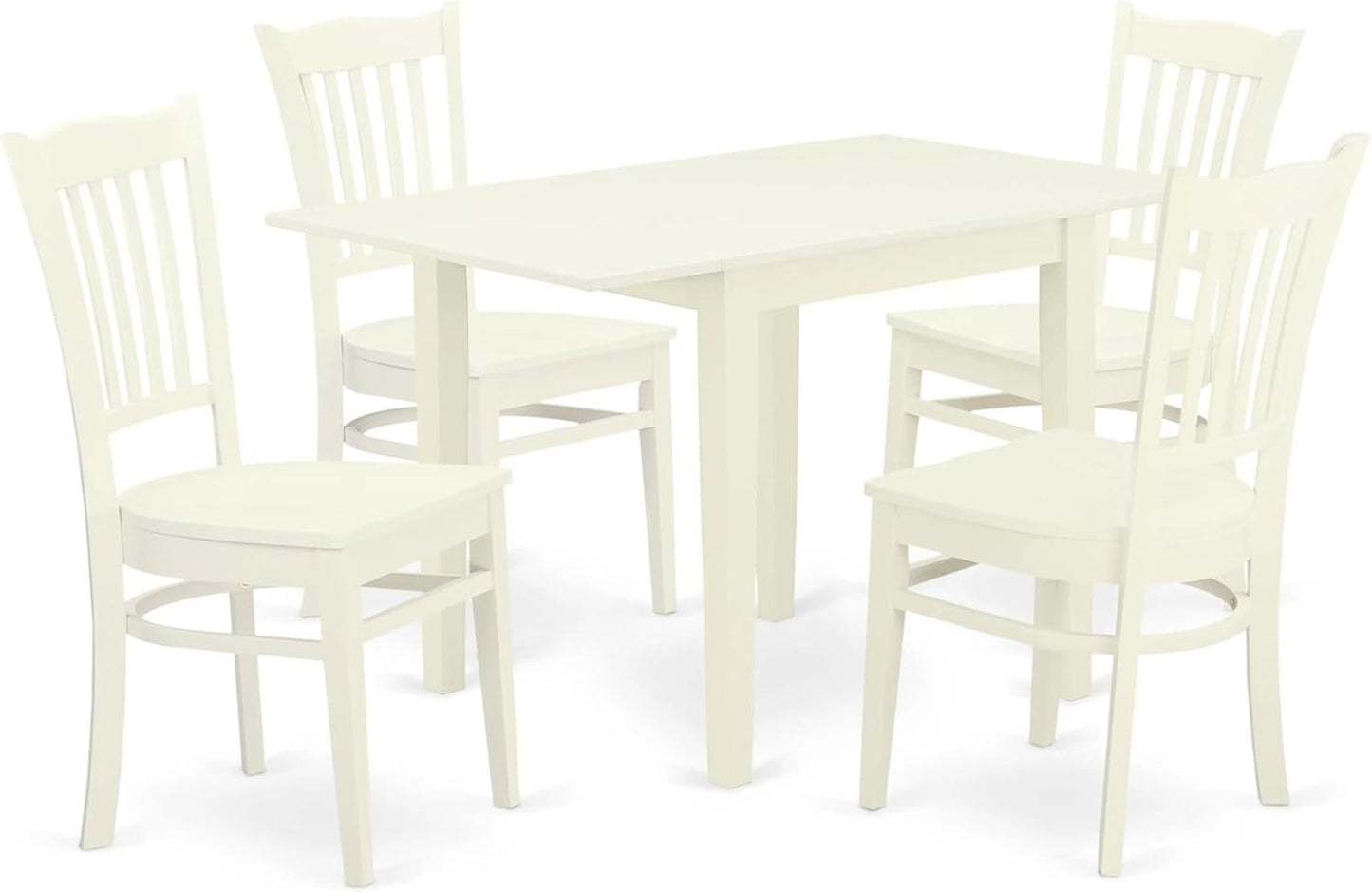 East West Furniture NDGR5-LWH-W 5 Piece Dining Room Furniture Set Includes a Rectangle Kitchen Table with Dropleaf and 4 Dining Chairs, 30x48 Inch, Linen White