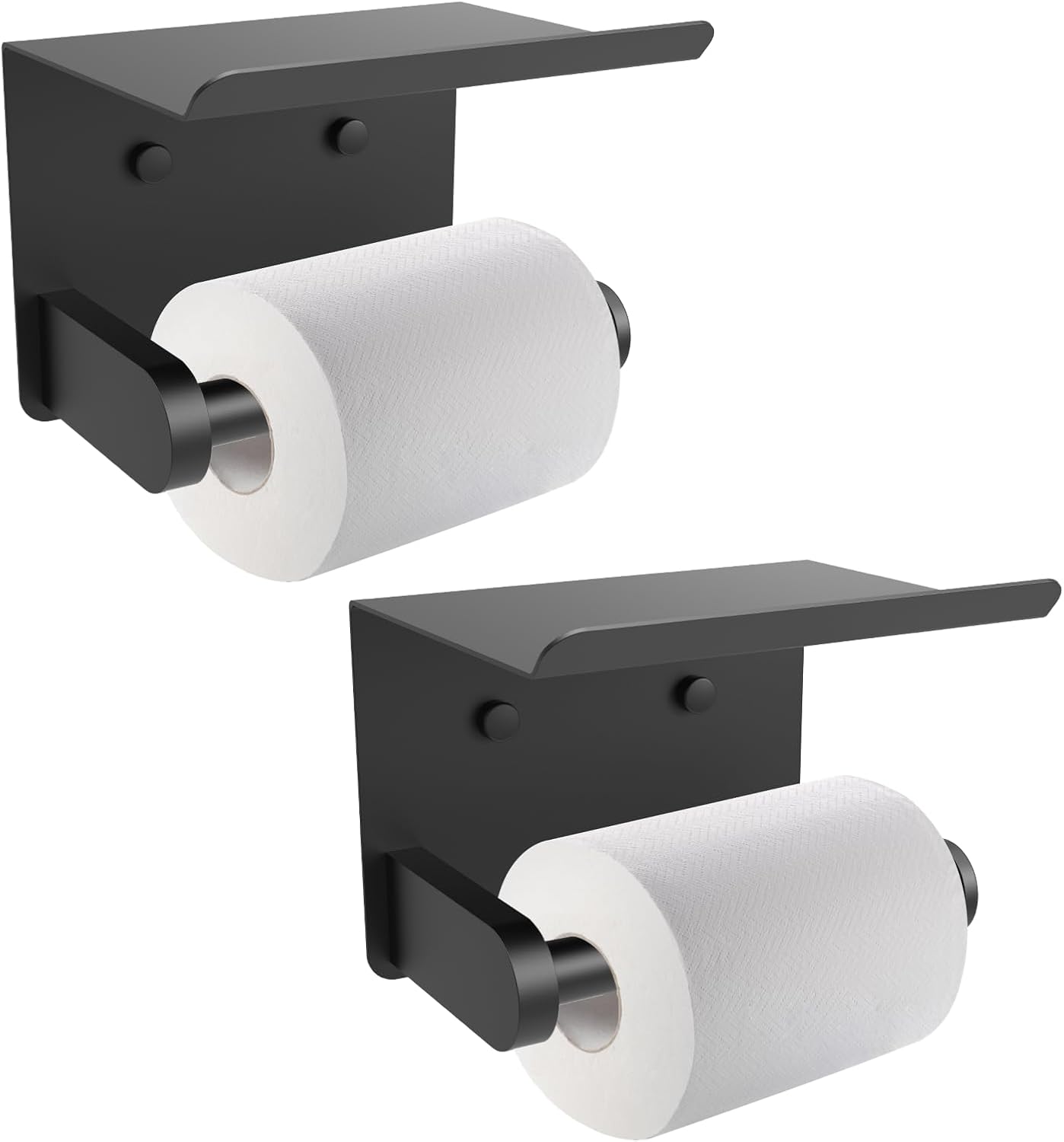 SetSail Toilet Paper Holder with Shelf Adhesive or Screw-in Bathroom Toilet Paper Roll Holders Wall Mount Matte Black Tissue Holder for Bathroom Hardware Accessories, 2 Packs