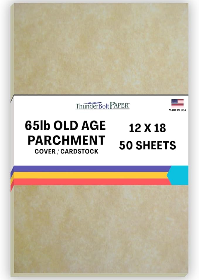 50 Old Age Parchment 65lb Cover Paper Sheets 12 X 18 Inches Cardstock Weight Colored Sheets (12X18 Inches) Large|Poster Size - Printable Old Parchment Semblance Through The Processing of The Pulp