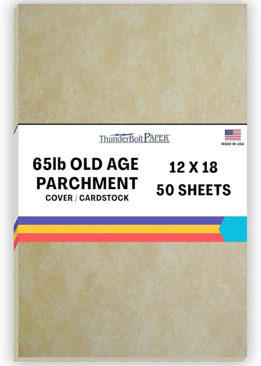 50 Old Age Parchment 65lb Cover Paper Sheets 12 X 18 Inches Cardstock Weight Colored Sheets (12X18 Inches) Large|Poster Size - Printable Old Parchment Semblance Through The Processing of The Pulp