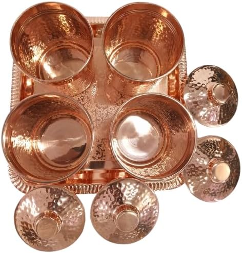 Copper Storage Canister Set with Serving Tray and Spoon, 4 Hammered Jars, Kitchen Container Set (4) (6)