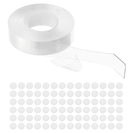 PATIKIL Double Sided Tape Heavy Duty, Transparent Nano Adhesive Mounting Tape for Picture Hanging Walls Decor, 1 Roll 5mx20mmx1mm Strip & 100 Pcs 8mmx1mm Circle