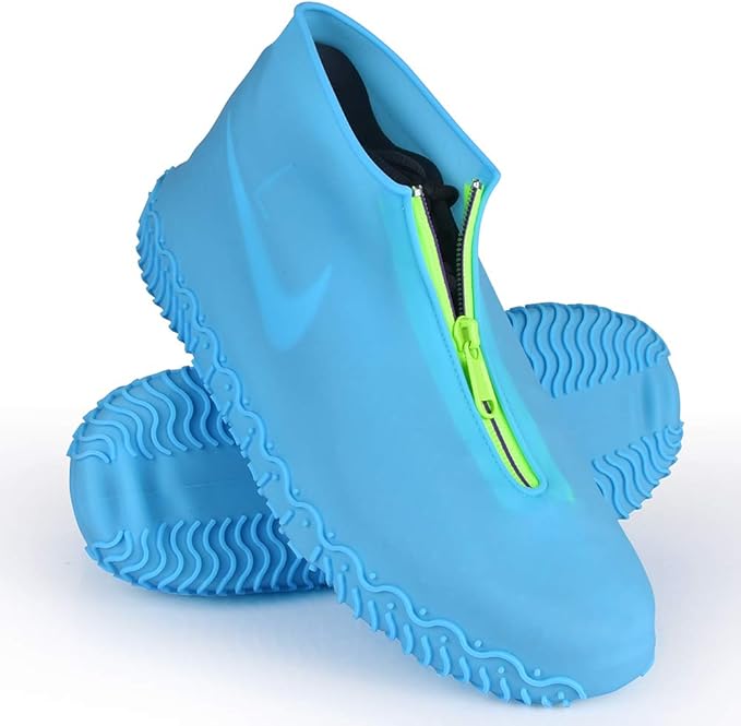 Silicone Waterproof Shoe Covers, Upgrade Reusable Overshoes with Zipper, Resistant Rain Boots Non-Slip Washable Protection for Women, Men (XL (Women 11-13, Men 9.5-13), Blue)