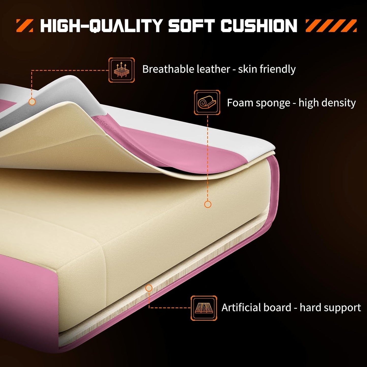 Video Game Desk Chair - Ergonomic Computer with Footrest and Comfy Lumbar Support, PU Leather Recliner with Headrest, Fixed up Armrest, Height Adjustable with 360° Swivel, for Adults, Pink