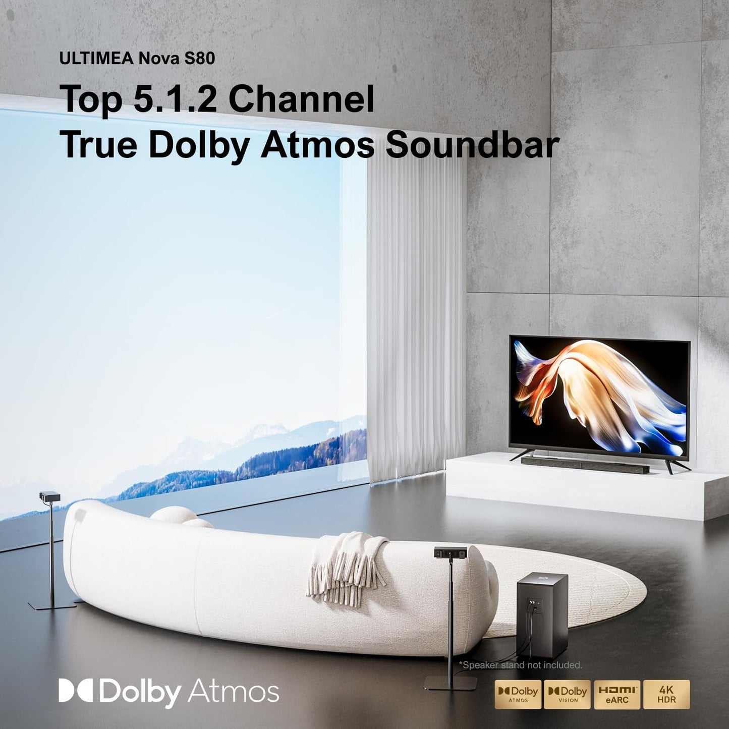 5.1.2 Dolby Atmos Soundbar for TV, 8" Wireless Subwoofer & Up-Firing Speakers, 4K HDR Surround Sound System for Home Theater, Nova S80 (2025 Upgraded Model)