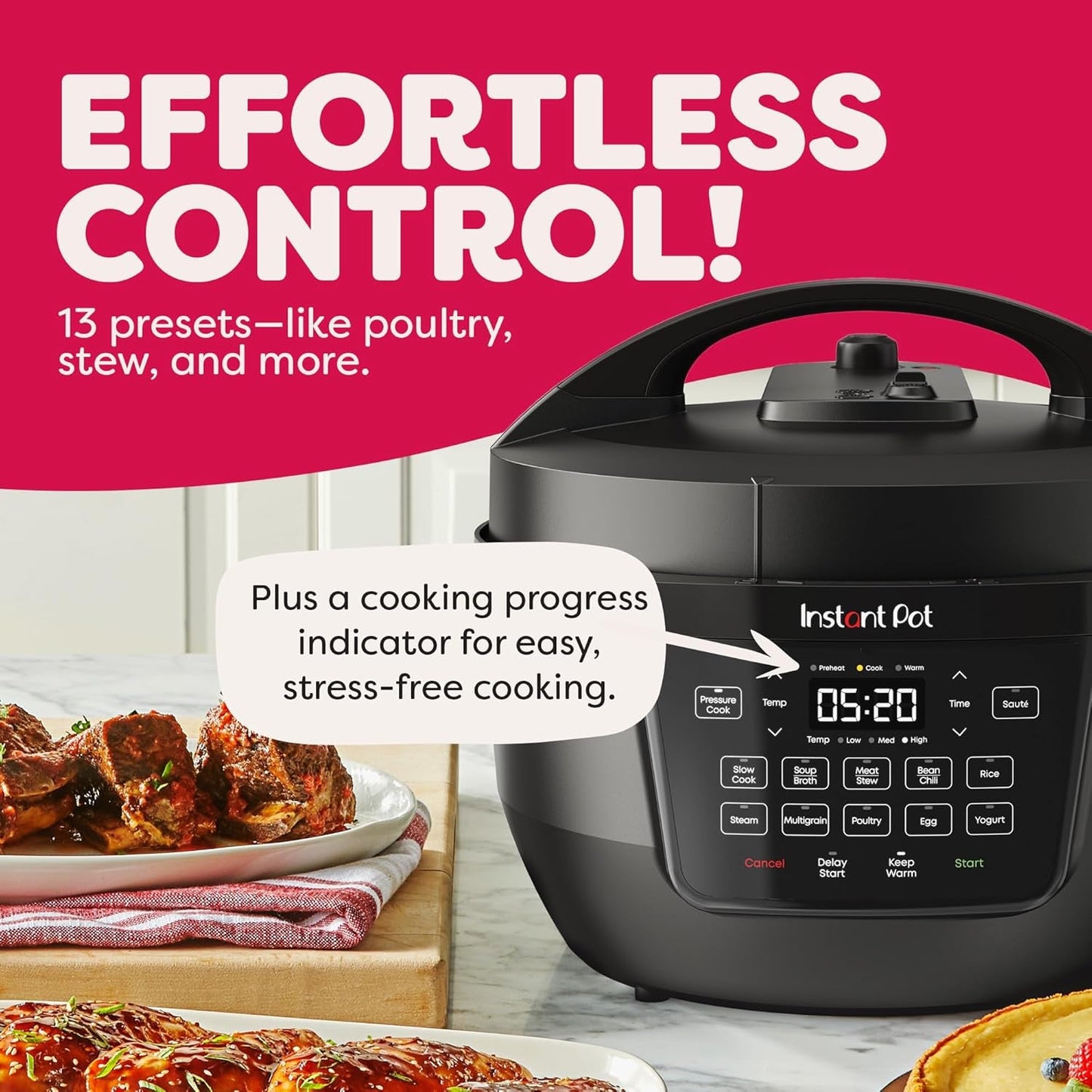 7.5QT RIO Wide, 7-In-1 Electric Multi-Cooker, Pressure Cooker, Slow Cook, Rice, Steamer, Sauté, Yogurt & Warmer, Wide Base, Large Searing Base, Whisperquiet Steam Release