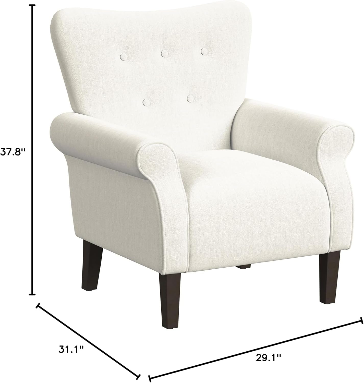 Home Decor | Upholstered Rolled Arm Accent Chair | Accent Chairs for Living Room & Bedroom | Decorative Home Furniture - Cream Solid Woven