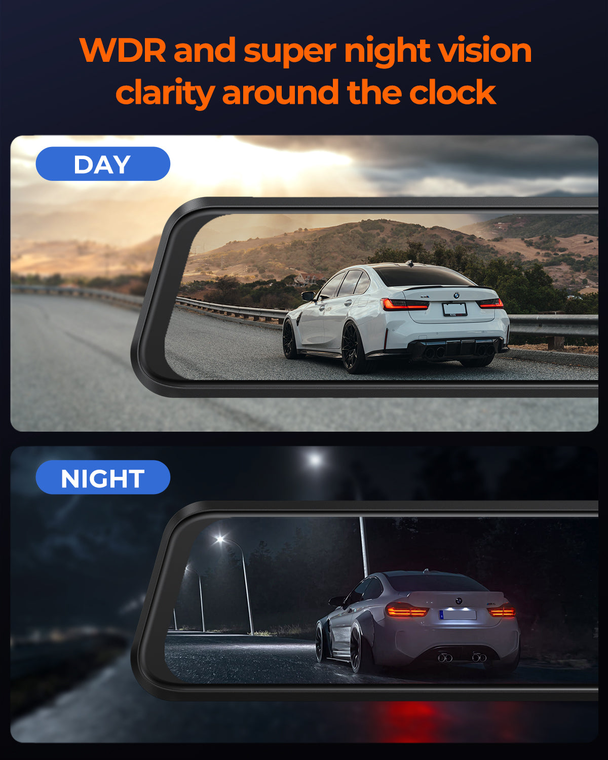 M4 2ch Mirror Dash Cam with 4K Front and 2.5K Rear Cameras, 12"IPS Touchscreen