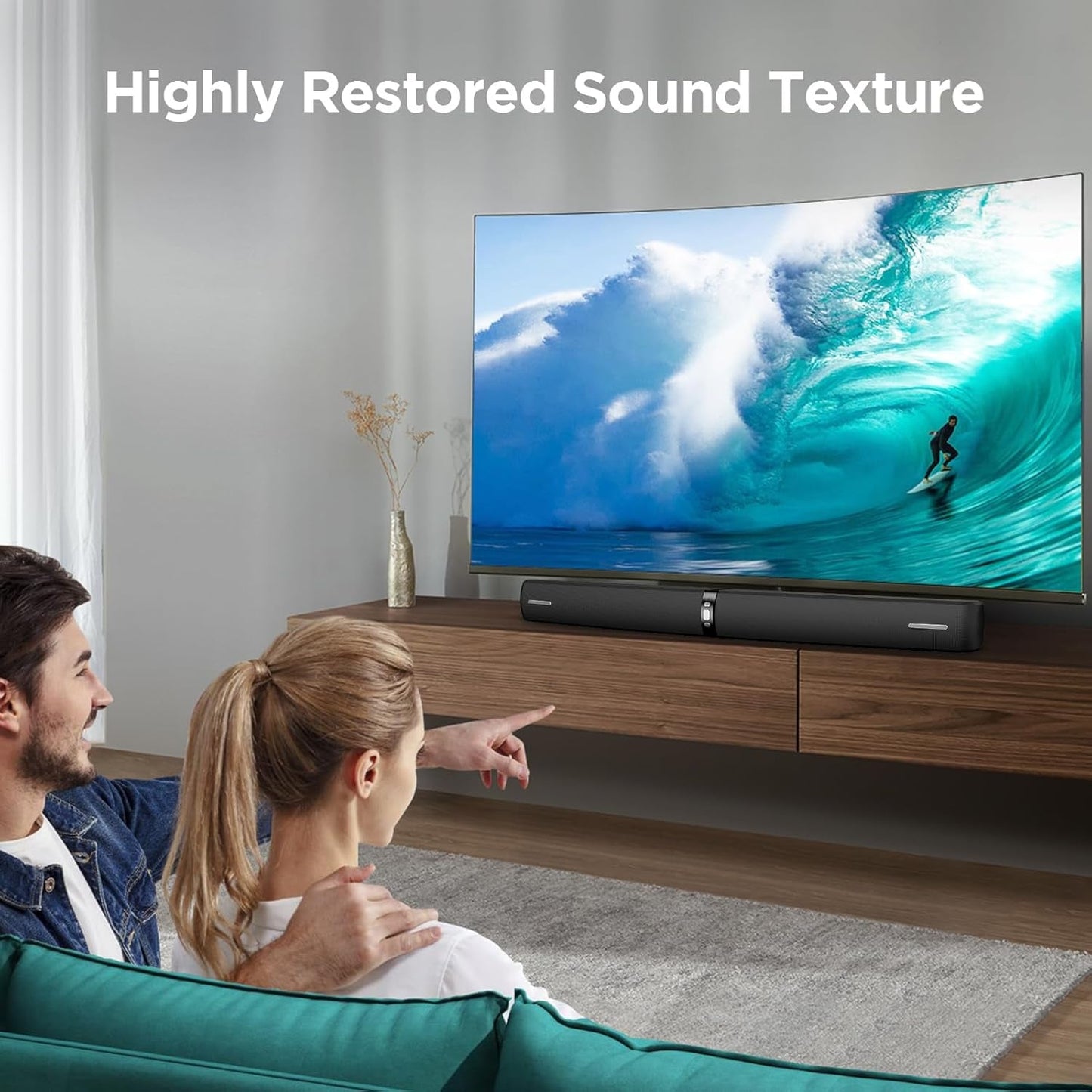 Sound Bar for Smart TV,90W Soundbar with Bluetooth/Arc/Optical/Aux Connect, Auto Volume Boost, 3 Customizable Equalizer Modes, 2 in 1 Detachable Soundbar for Tv/Pc/Gaming/Projectors
