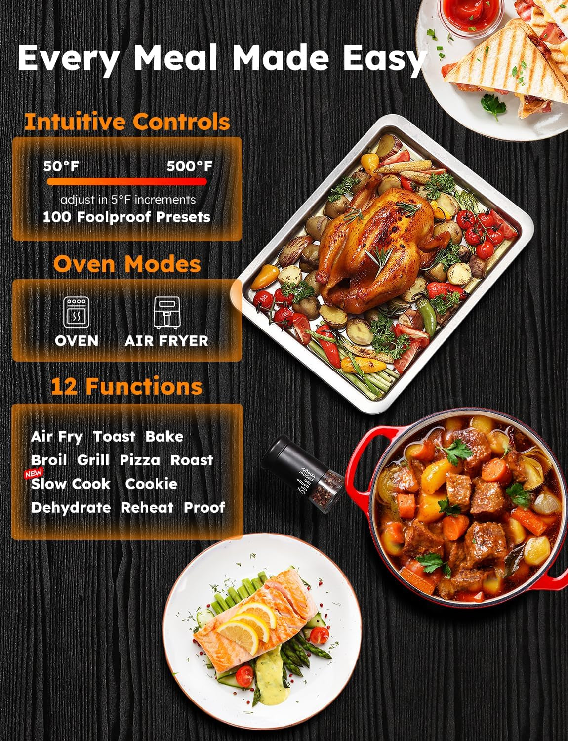 Bravo Pro Smart Toaster Oven Countertop, True Air Fryer Combo W/Improved 100% Convection, 35% Crispier, 112 Presets, Customizable Pizza Zones, Integrated Probe, PFAS Free, 30QT, Stainless Steel