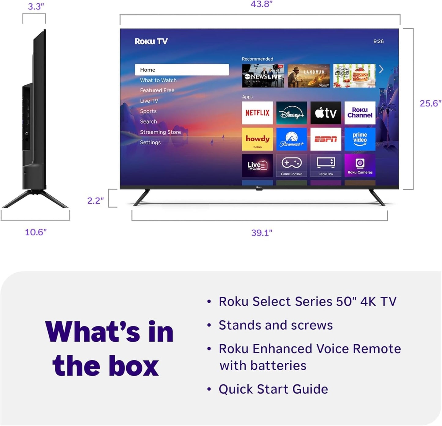 Smart TV 2025 – 50-Inch Select Series, 4K HDR TV – tv with Enhanced Voice Remote – Flat Screen LED Television with Wi-Fi for Streaming Live Local News, Sports, Family Entertainment
