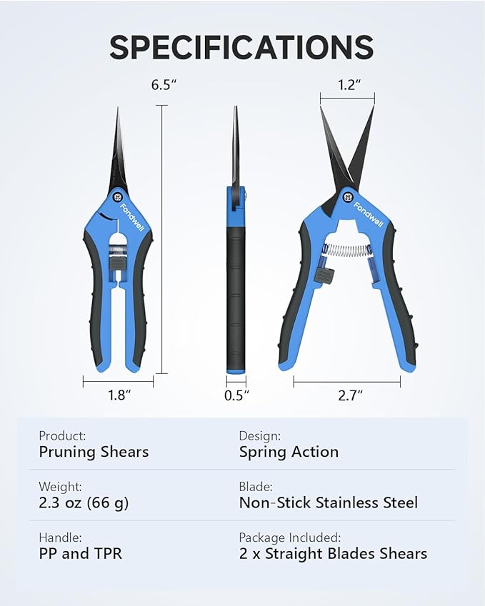 Fondwell 6.5" Pruning Shears Garden Trimmer: 2 Pack of Mini Garden Scissors for Pruning Small Plants, Trim Buds, Pick Fruits, and More