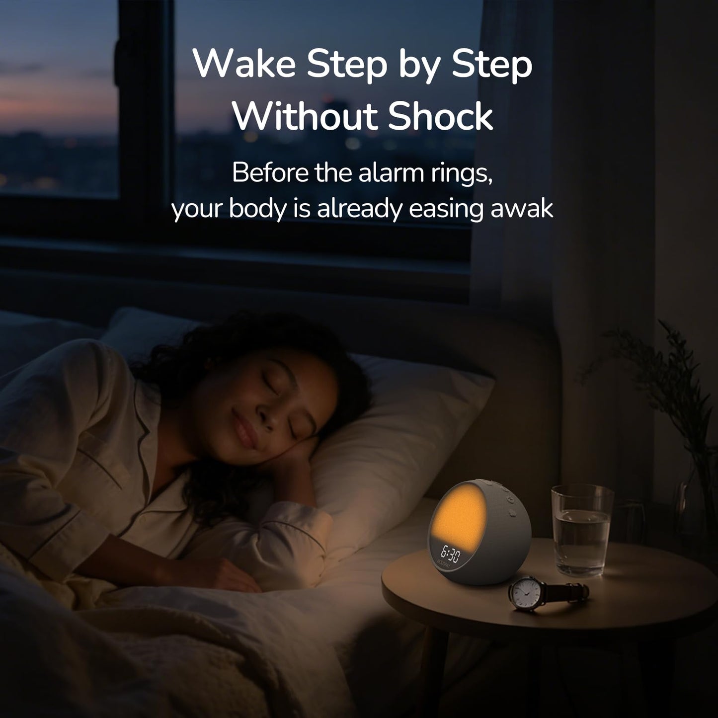 HOUSBAY MINI Sunrise Alarm Clock with Sound Machine, Rhythm Wake-Up Light, White Noise for Sleeping, Compact Phone-Free Bedrooms Clock, Putty
