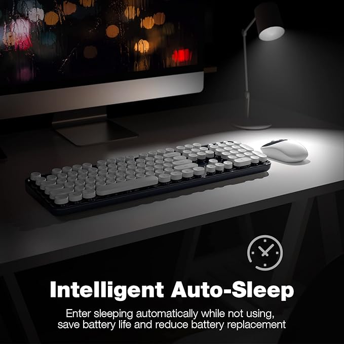 Wireless Keyboard and Mouse Combo, 104 Keys Full-Sized Typewriter Keyboards and Retro Mouse, 2.4 GHz USB Receiver Plug and Play, for Windows 7 8 10, PC, Laptop, Desktop (Dark Blue)