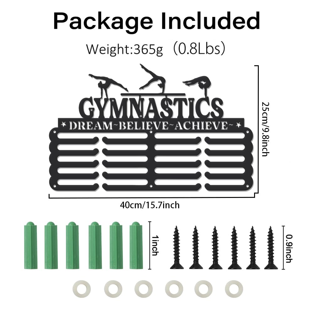 SUPERDANT Gymnastic Medal Hanger Display Women Girls Gymnastic Award Metal Holder Rack Star Gymnastics Holder Display 5 Rows 20 Hangers Medal Rack Wall Mounted Race Hanger Gifts for Athletes Kids