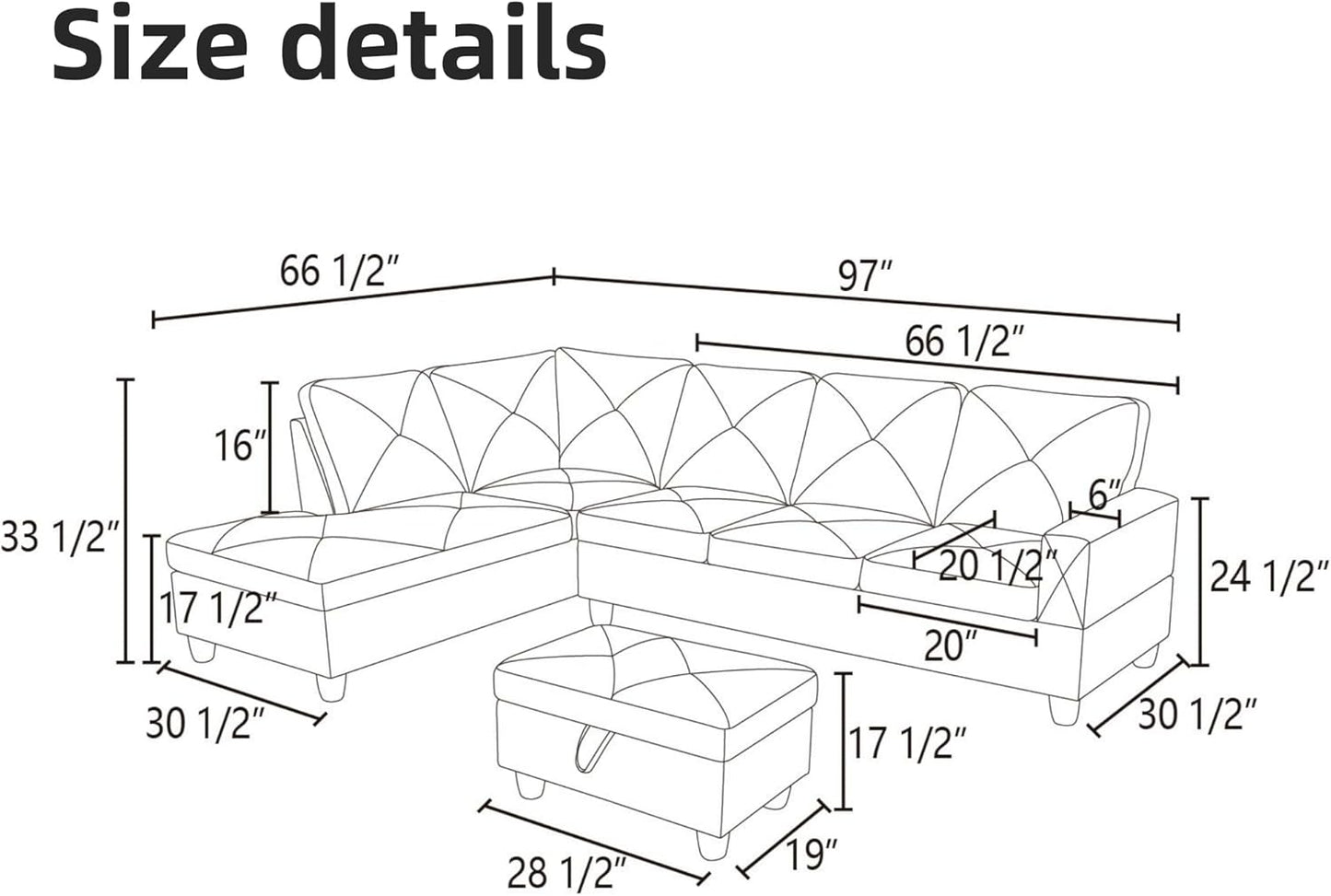 L Shaped Sectional Couch Sofa, Modern Couches for Living Room, Comfy 4 Seat Modular Sectional Sofa with Ottoman Storage for Bedroom Apartment, Coffee