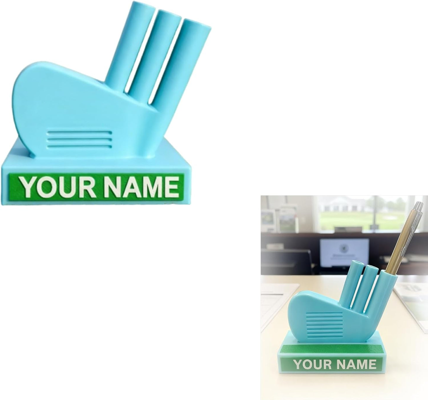 Compatible with Golf Enthusiasts – Custom Golf Iron Pen Holder, Personalized “Golf STAND” Desk Organizer with Nameplate for Golfers, Coworkers & Office Décor
