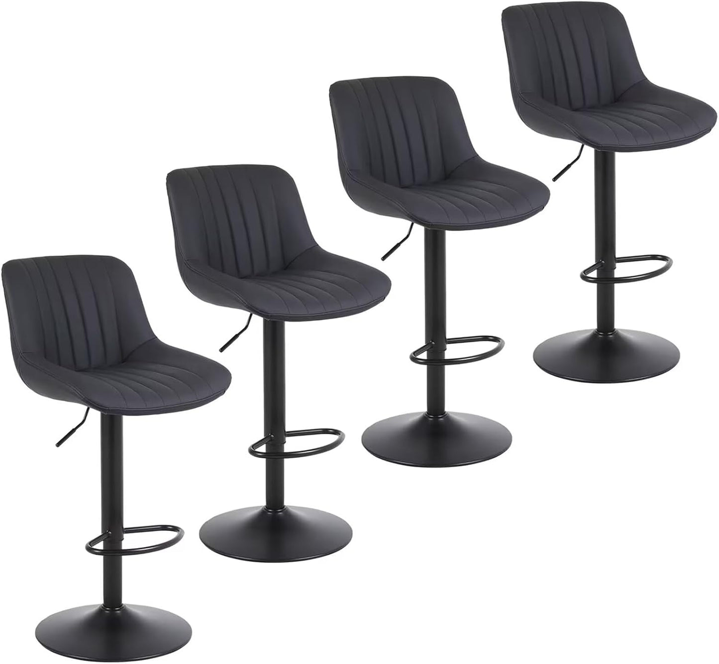 Bar Stools Set of 4, Swivel Counter Height Barstools with Back, Adjustable PU Leather Bar Chairs, Modern Armless Kitchen Island Stool, Black