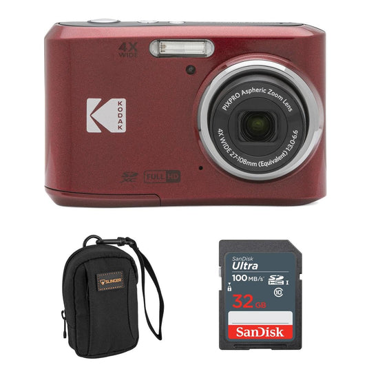 Kodak PIXPRO FZ45 Friendly Zoom 16MP Full HD Digital Camera  Red  Bundle with 32GB Memory Card and Camera Bag-New