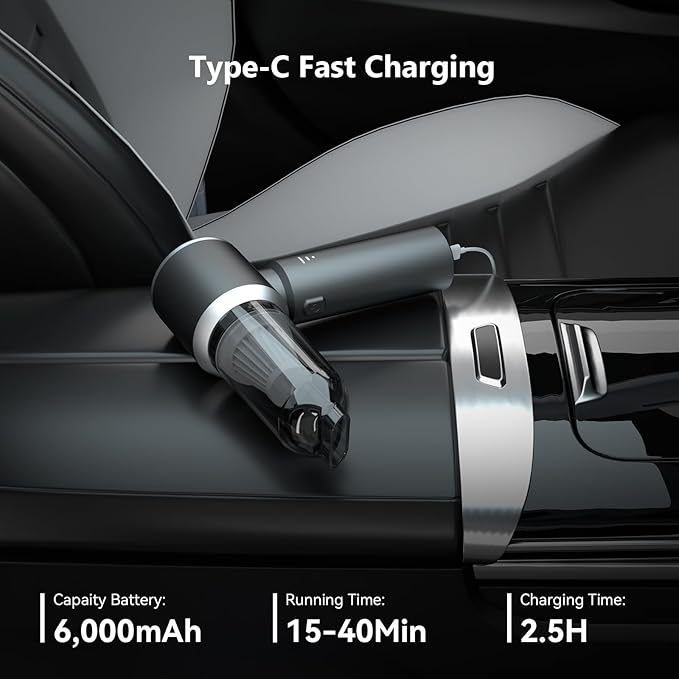 Car Vacuum Cordless, Mini Portable Vacuum Cordless for Car, 4-in-1 20000PA High Power Portable Rechargeable Vacuum Cleaner with Brushless Motor, Small Handheld Vacuum & Air Blower & Pump-Grey