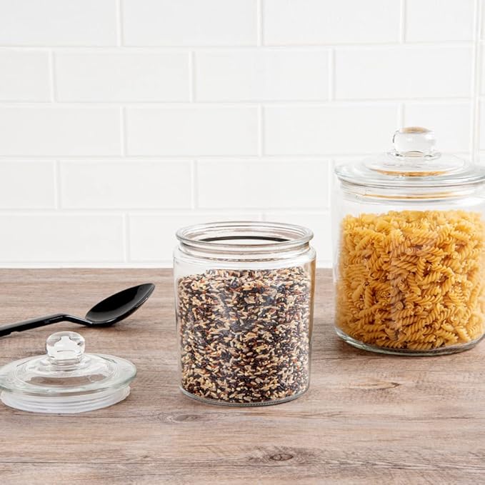 Restaurantware Vetri 0.5 Gallon Glass Storage Jar 1 Dishwashable Glass Cookie Jar - Airtight Seal Wide Opening Clear Glass Candy Jar Knob Handle Lid For Kitchen Laundry Or Storage