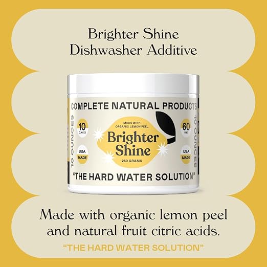 Brighter Shine - 60 Uses, Natural Lemon Dishwasher Additive & Citric Acid Cleaner, Hard Water Spots Remover